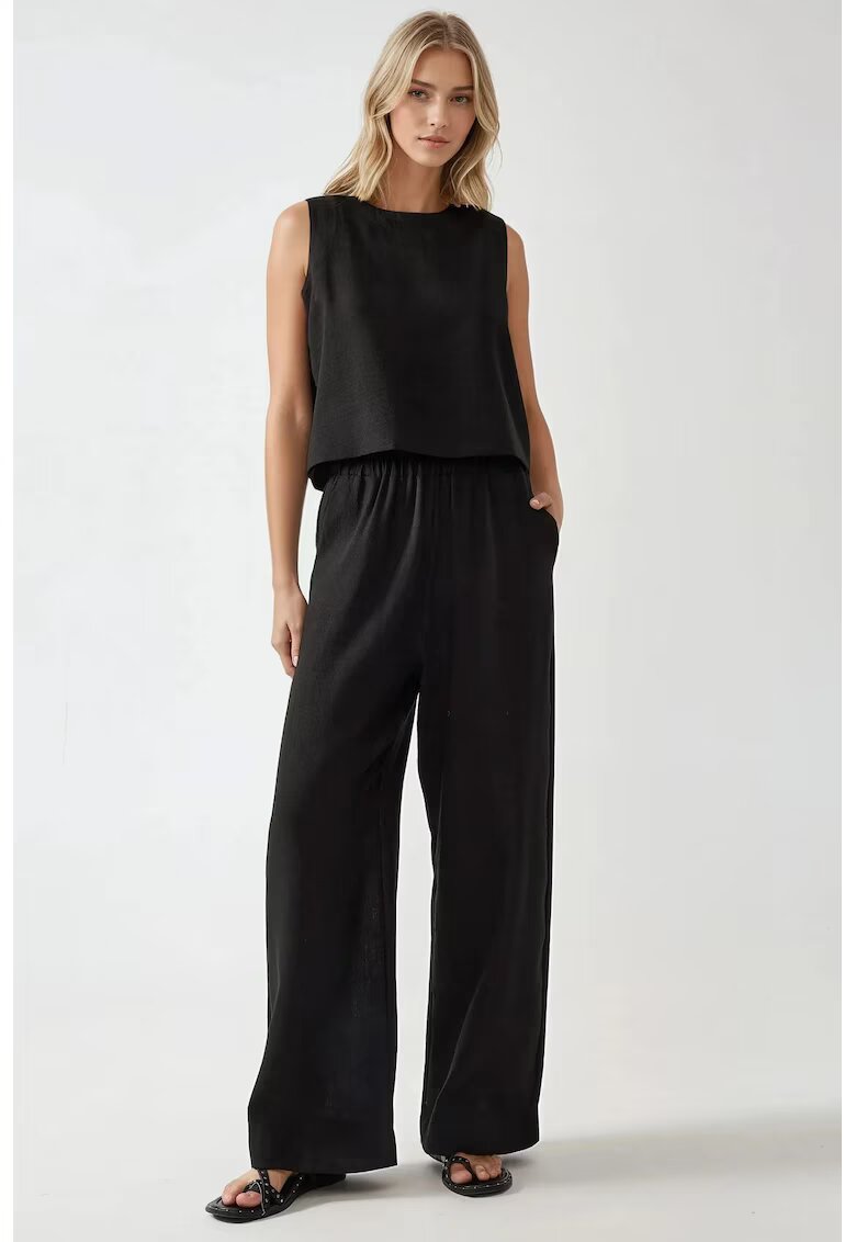 HiCCUP Compleu dama - bluza - pantaloni largi - negru - poliester