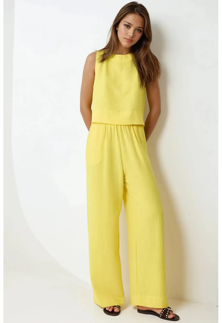 HiCCUP Compleu dama - bluza si pantaloni cu talie elastica - galben - poliester