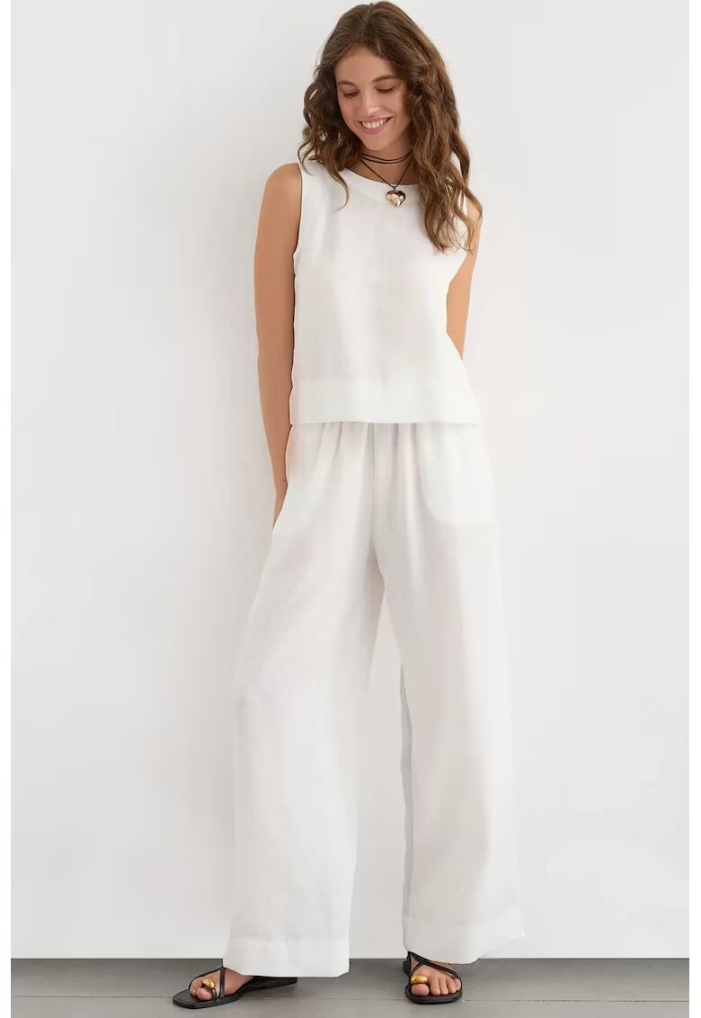 HiCCUP Compleu dama - bluza si pantaloni largi - alb - poliester