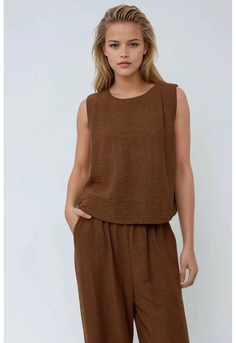 HiCCUP Compleu dama - bluza si pantaloni largi - maro - poliester