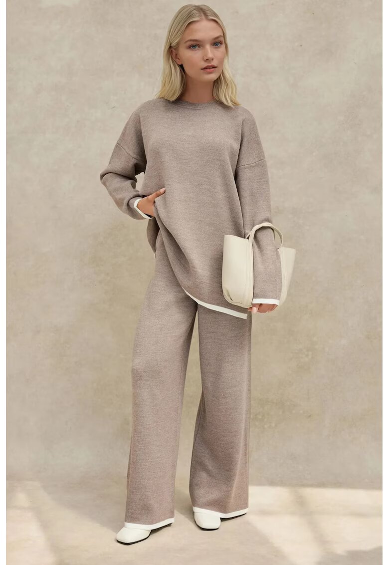 HiCCUP Compleu dama cu pantaloni evazati - bej - tricot