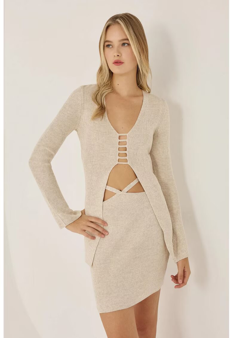 HiCCUP Compleu dama - doua piese - slim - bej - tricot