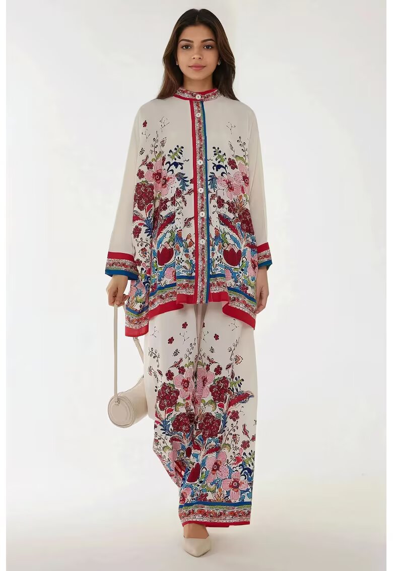 HiCCUP Compleu dama - pantaloni cu talie inalta - croiala larga - alb - textil
