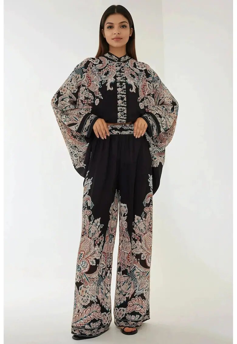 HiCCUP Compleu dama - pantaloni cu talie inalta - croiala larga - negru - textil