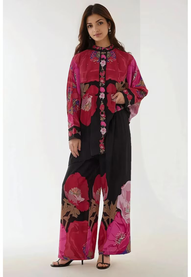 HiCCUP Compleu dama - pantaloni cu talie inalta - rosu - textil