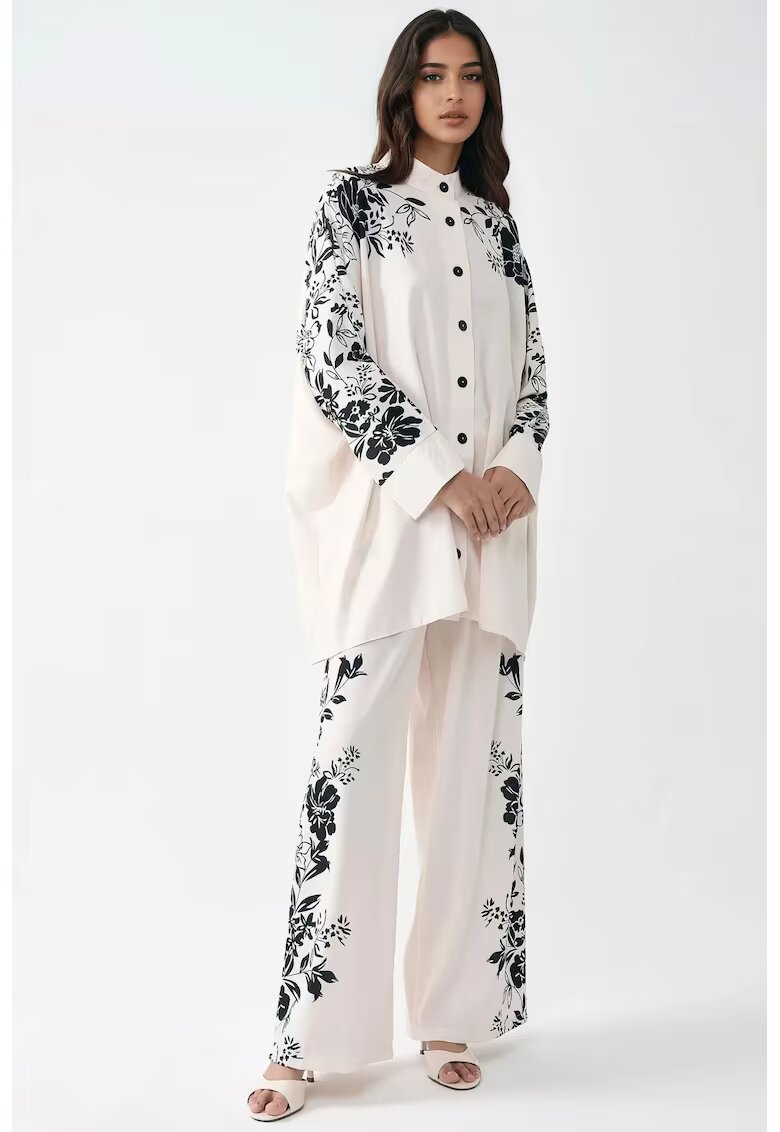 HiCCUP Compleu dama - supradimensionat - guler rotund - alb - textil