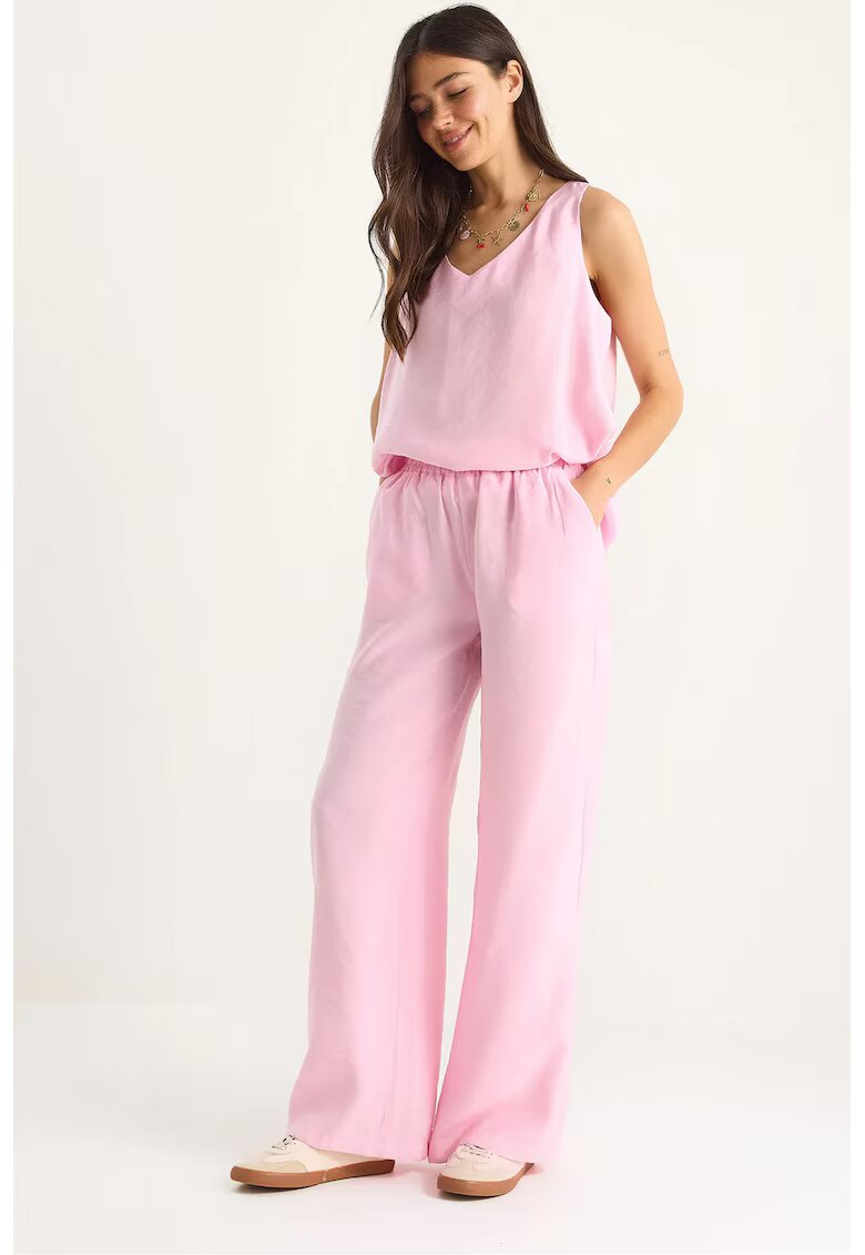 HiCCUP Compleu dama - tricou elegant si pantaloni largi - poplin - roz