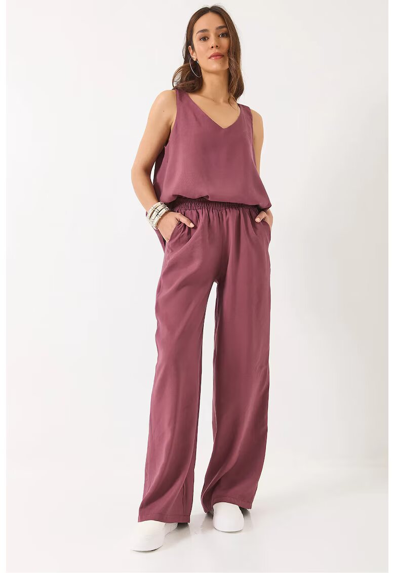 HiCCUP Compleu dama - tricou elegant si pantaloni largi - poplin - violet