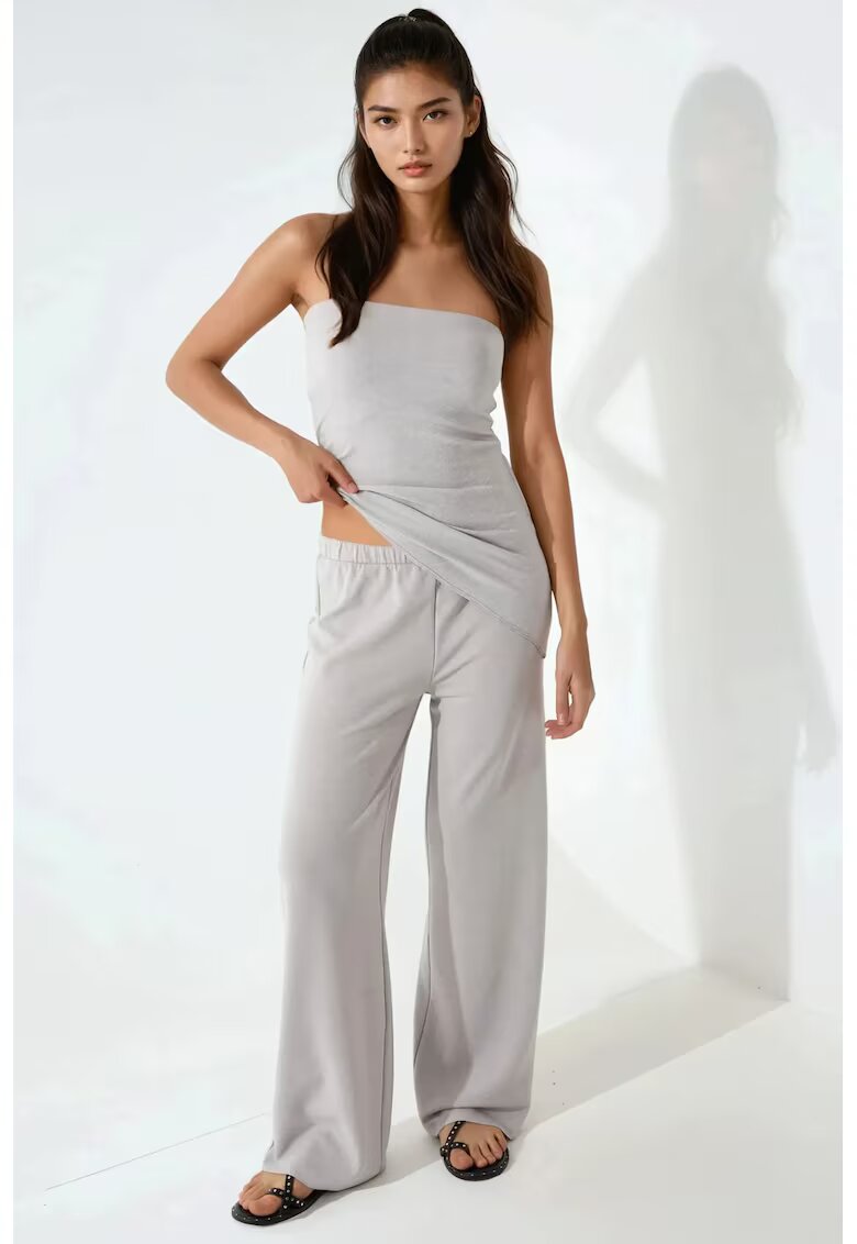 HiCCUP Costum dama set doua piese - top texturat fara bretele si pantaloni - albastru glaciar - jerseu