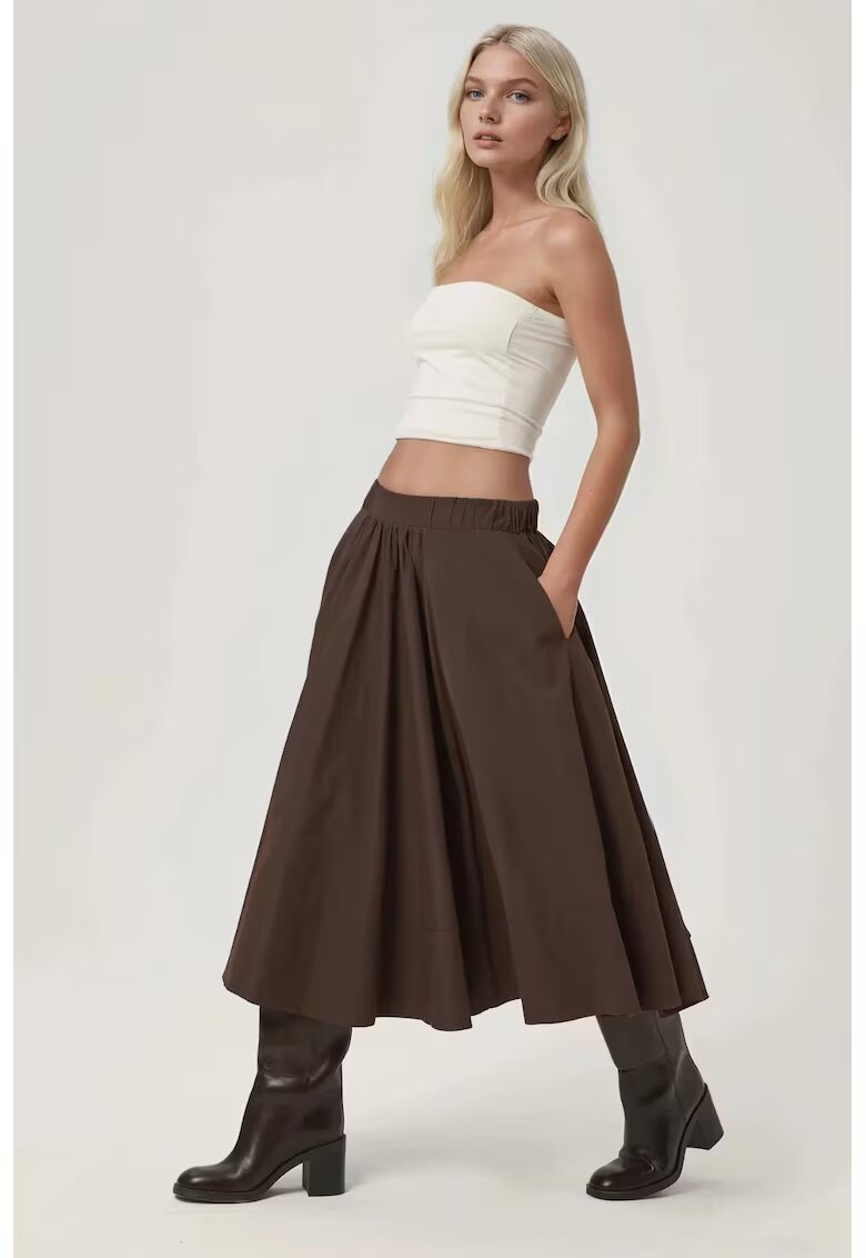 HiCCUP Fusta dama - Fusta Maxi A-Form Fit - maro - material textil