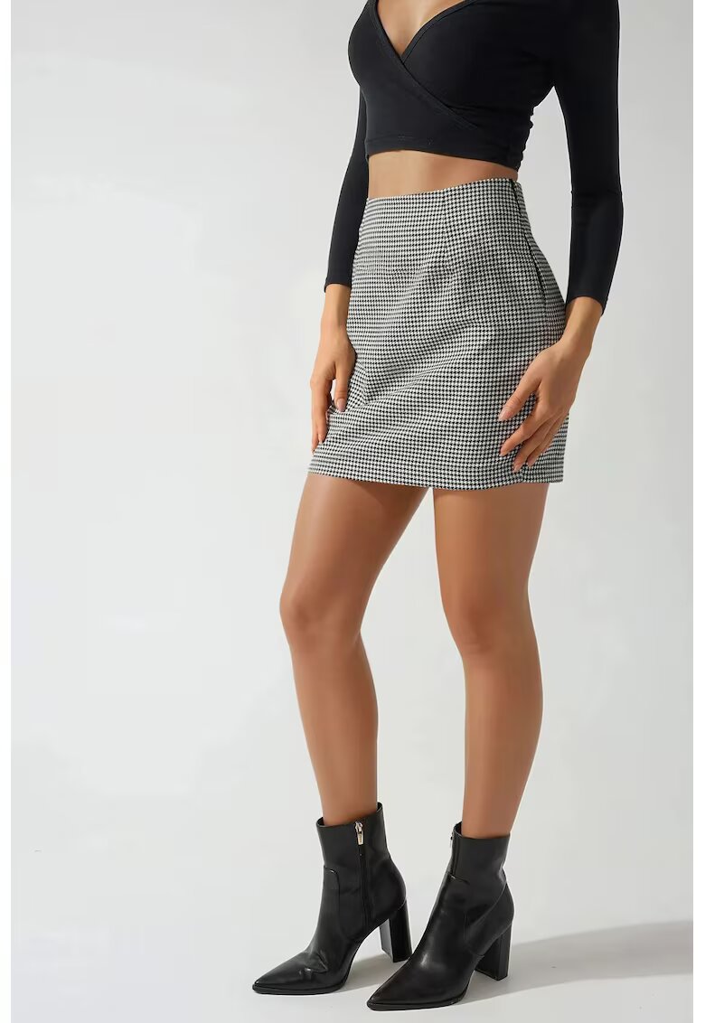 HiCCUP Fusta dama - mini - talie inalta - textil - alb/negru