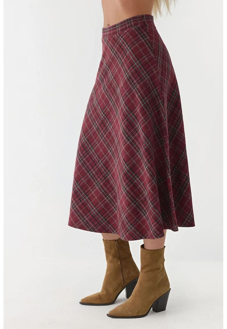 HiCCUP Fusta fusta maxi A-line - inchidere cu fermoar - rosu - textil