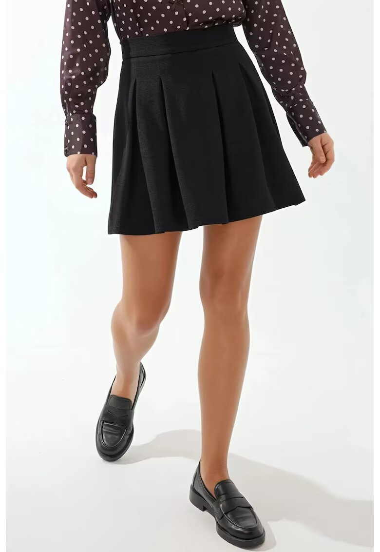 HiCCUP Fusta - Fusta Mini Plisata cu Fermoar - Negru - Textil