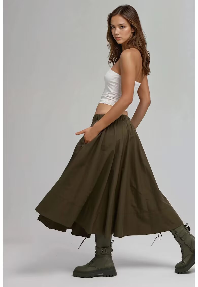 HiCCUP Fusta maxi croiala in forma de A - verde - textil