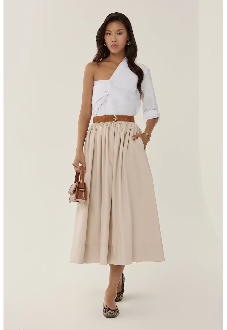 HiCCUP Fusta maxi cu volane - bumbac - Bej Natural -