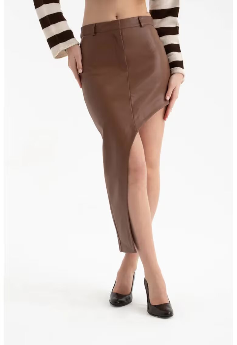 HiCCUP Fusta maxi dama - piele ecologica - talie inalta - maro