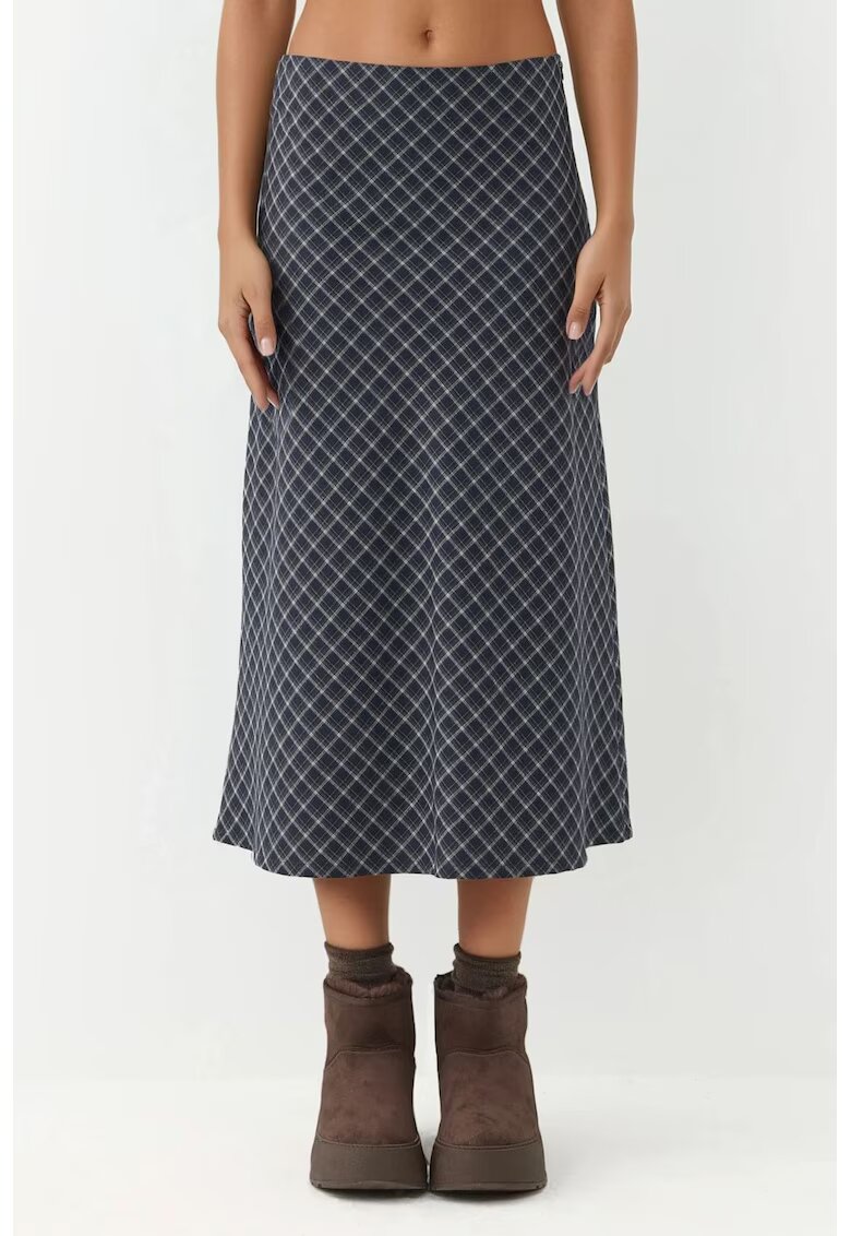 HiCCUP Fusta midi carouri - bleumarin - textil