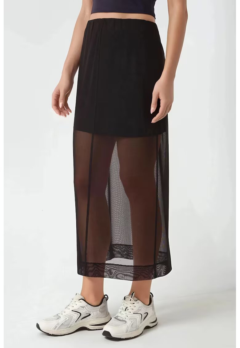 HiCCUP Fusta midi dama - bumbac/poliester/dantela - talie inalta - negru