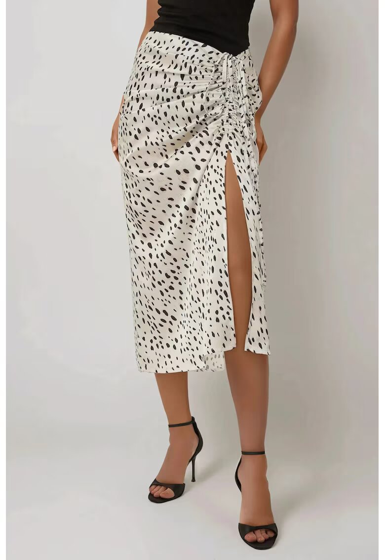 HiCCUP Fusta midi dama - cu imprimeu - satin - bej/negru
