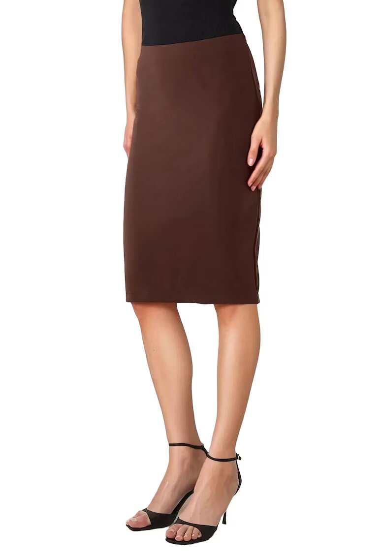 HiCCUP Fusta midi dama viscoza/nylon - cu talie inalta - maro