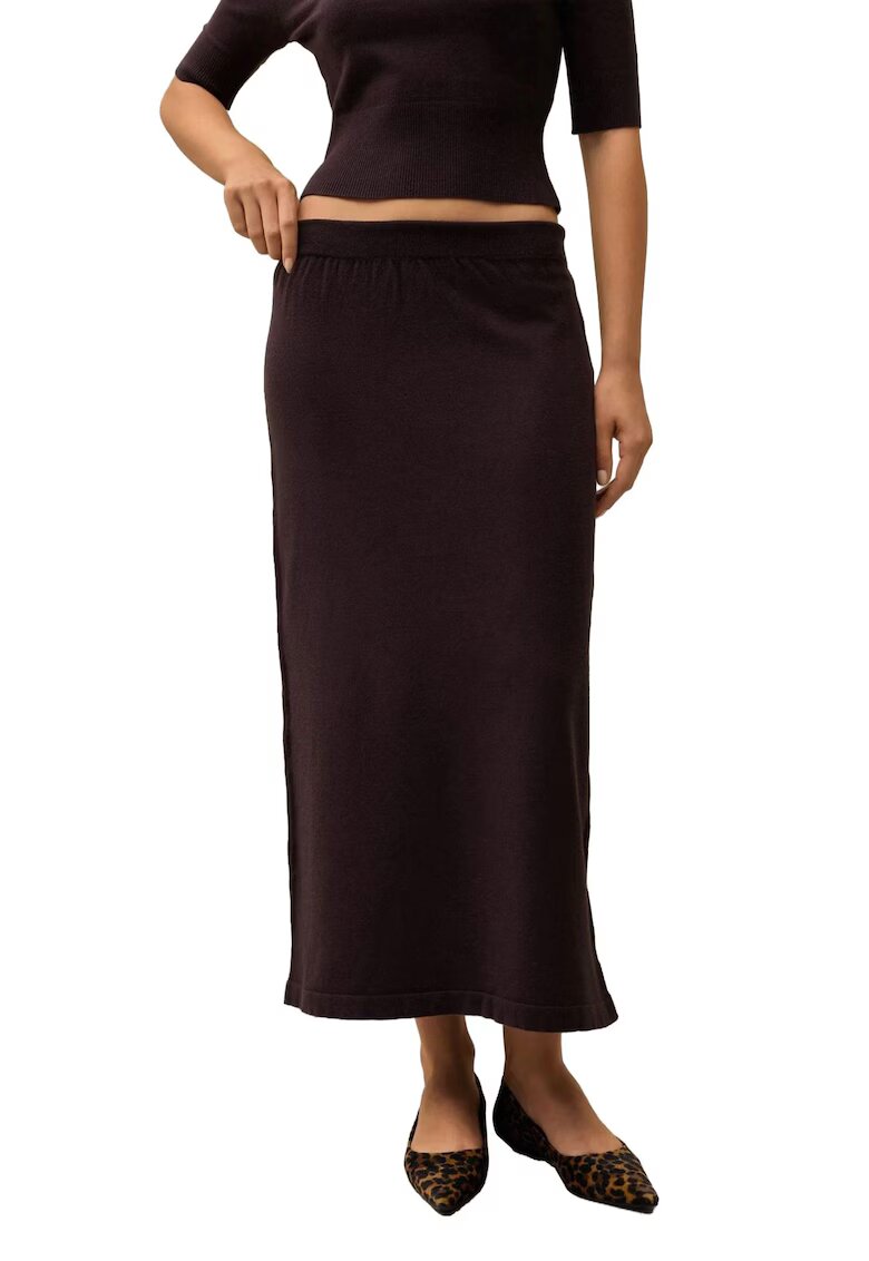 HiCCUP Fusta midi - tricotata - textura moale - talie inalta - maro cognac