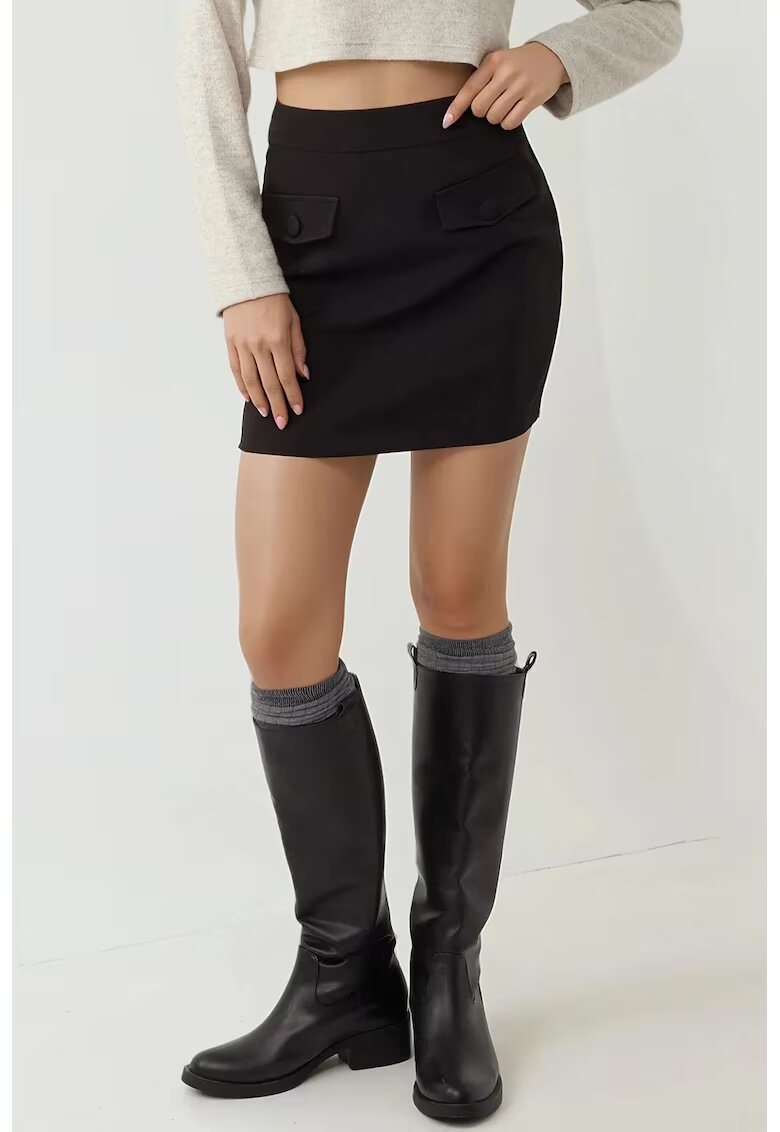 HiCCUP Fusta mini - colectia Pika - buzunare false - negru - textil