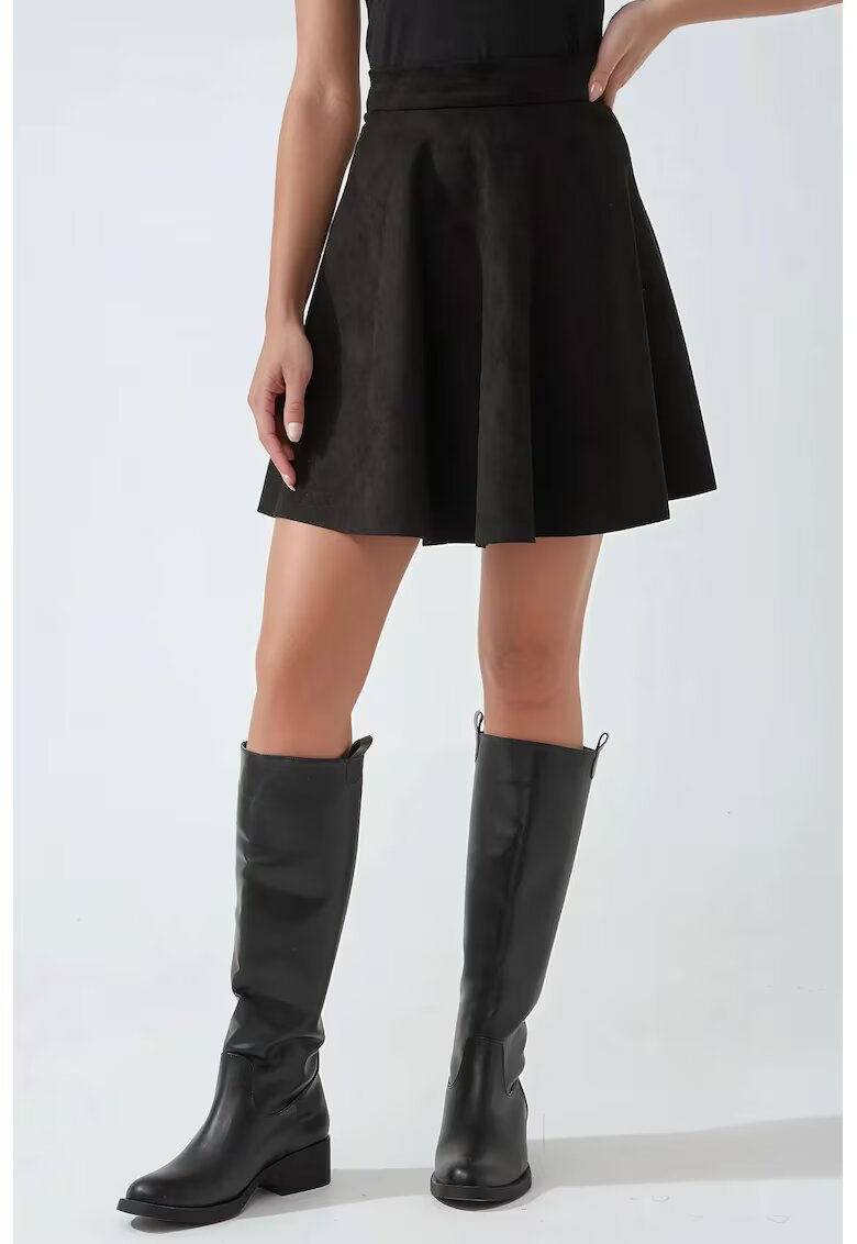 HiCCUP Fusta mini dama - eleganta - piele intoarsa - negru