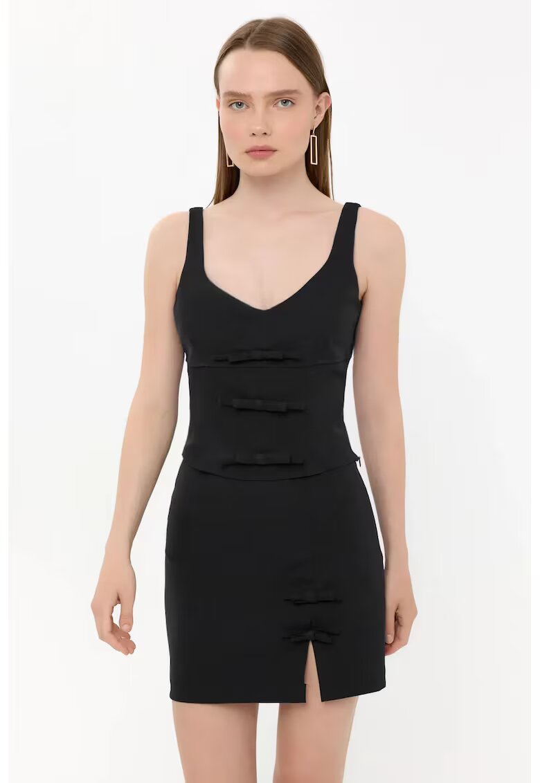 HiCCUP Fusta mini dama - poliester - talie inalta - negru