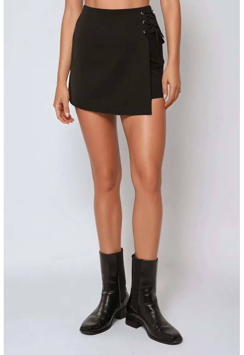 HiCCUP Fusta mini dama - talie inalta - bumbac/poliester/elastan - negru