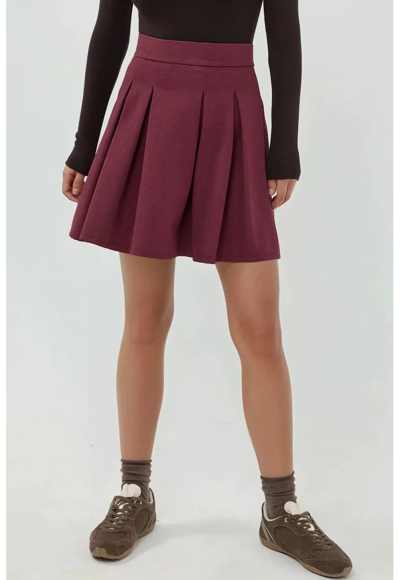 HiCCUP Fusta mini plisata cu fermoar - rosu ciresiu - textil