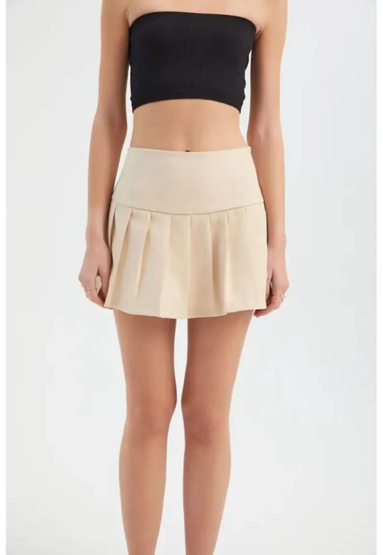 HiCCUP Fusta mini plisata dama - textil - talie inalta - bej