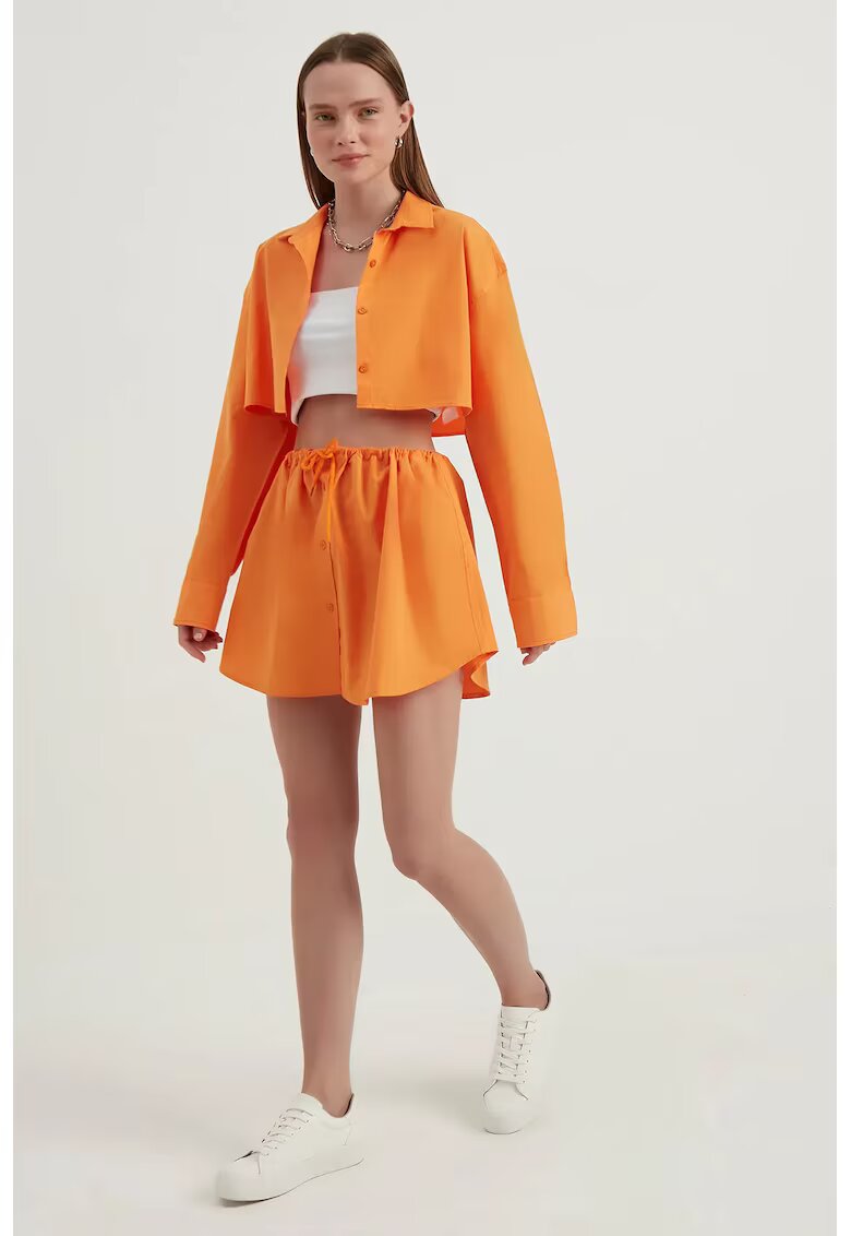 HiCCUP Fusta mini - talie inalta - snur - portocalie - textil