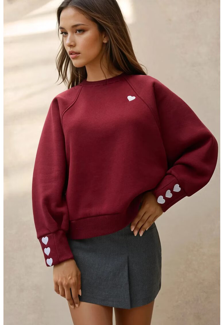 HiCCUP Hanorac dama brodat - visiniu - tricot - croiala lejera