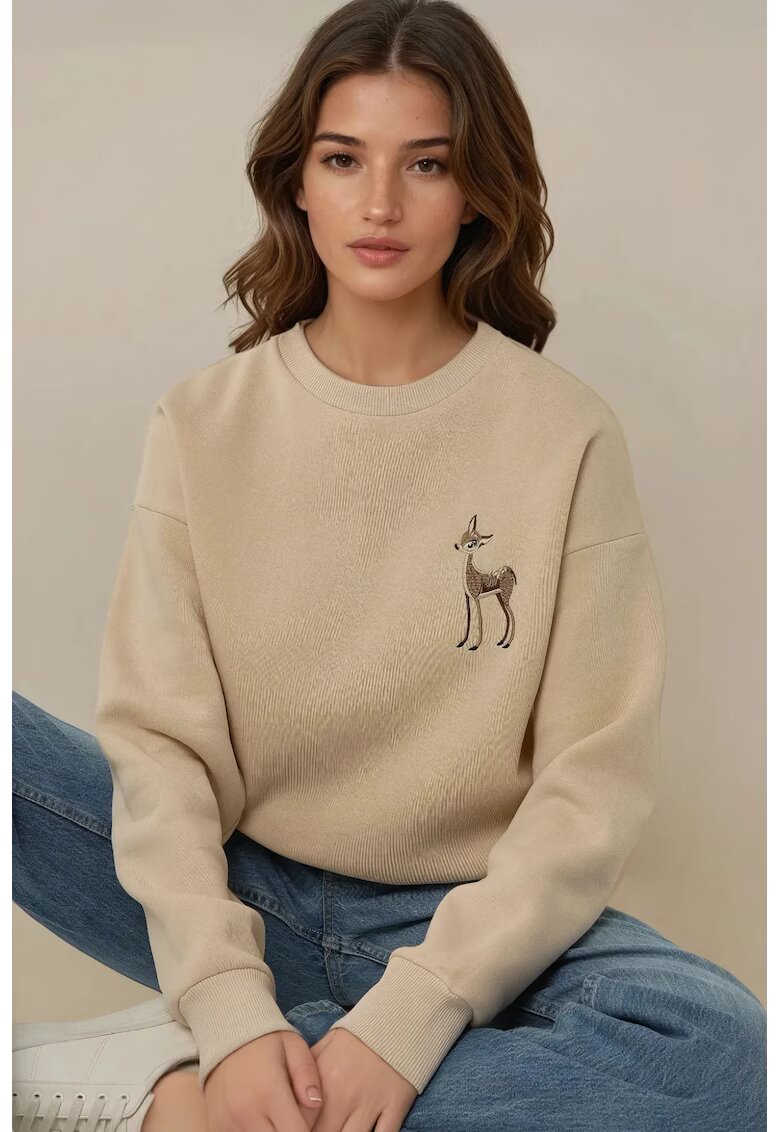 HiCCUP Hanorac dama Comfort - model animal - bej - bumbac
