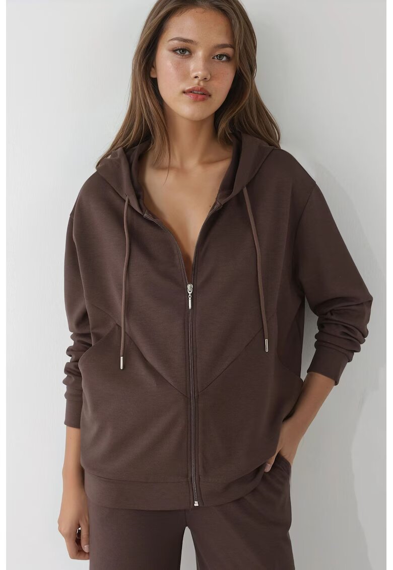 HiCCUP Hanorac dama - cu fermoar - textil - maro - Maro