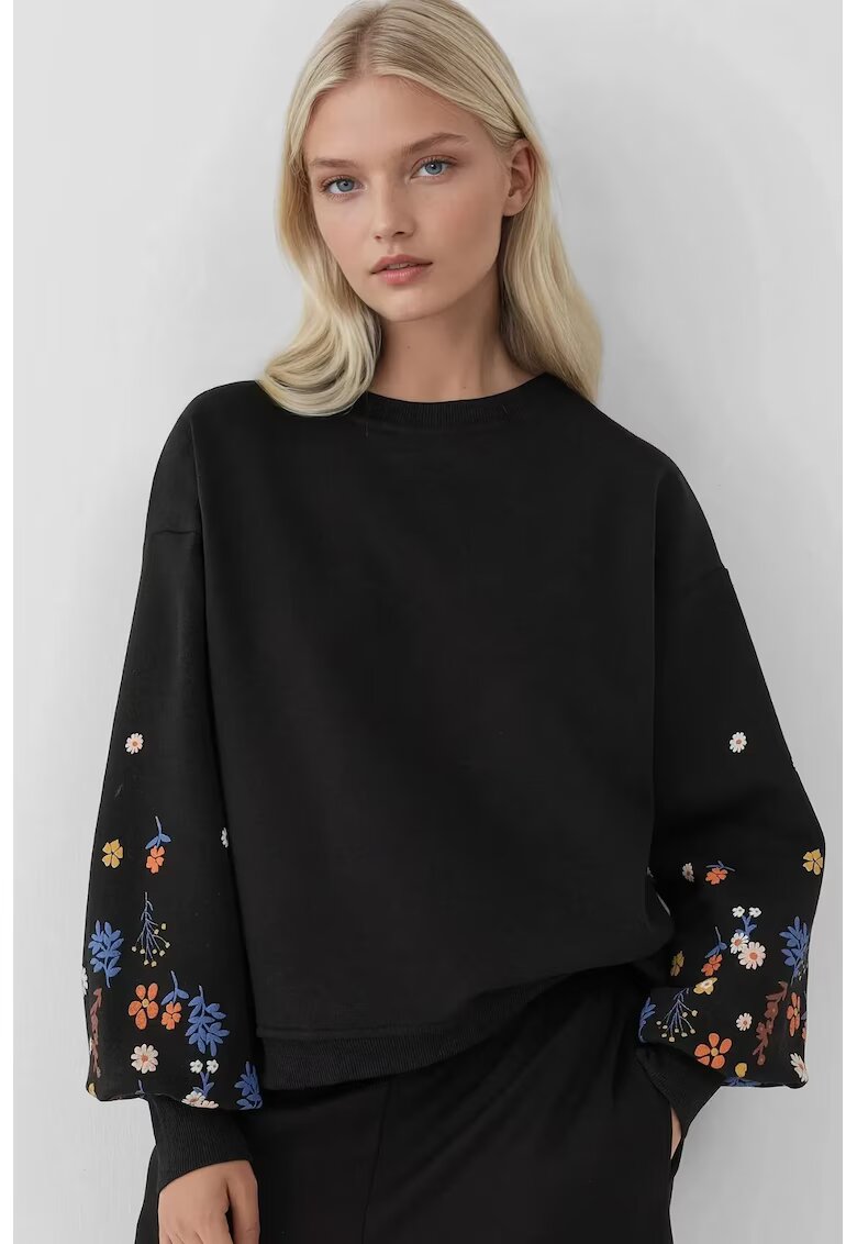 HiCCUP Hanorac dama - cu gat rotund - maneca lunga - negru - textil