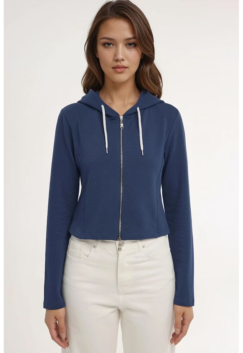 HiCCUP Hanorac dama - cu gluga si fermoar - bleumarin - tricot