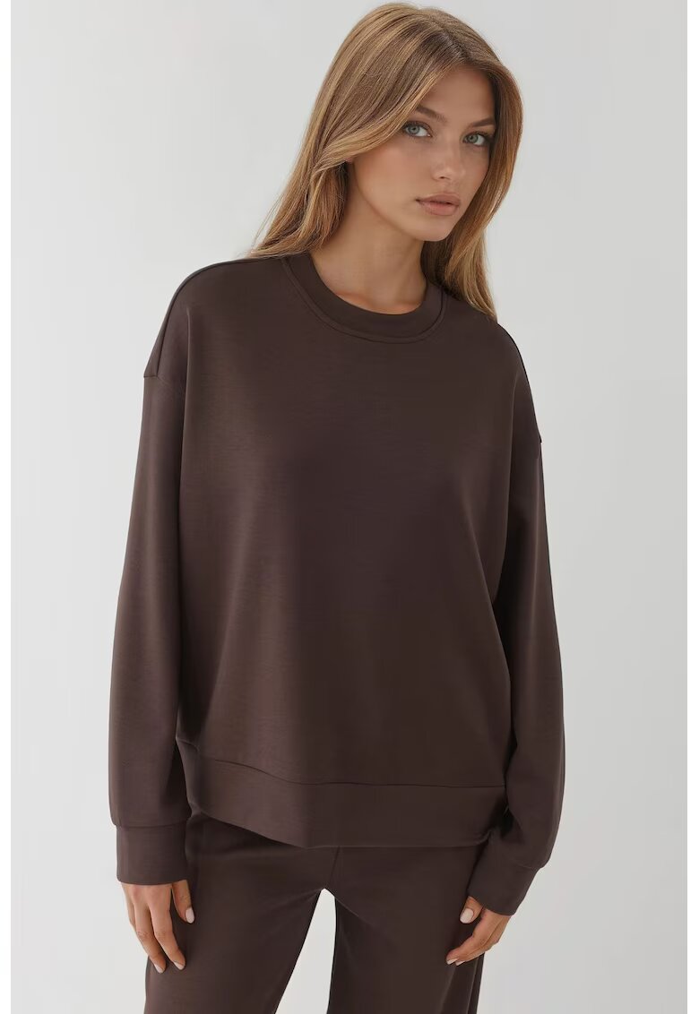 HiCCUP Hanorac dama decolteu rotund - textil - maro cognac