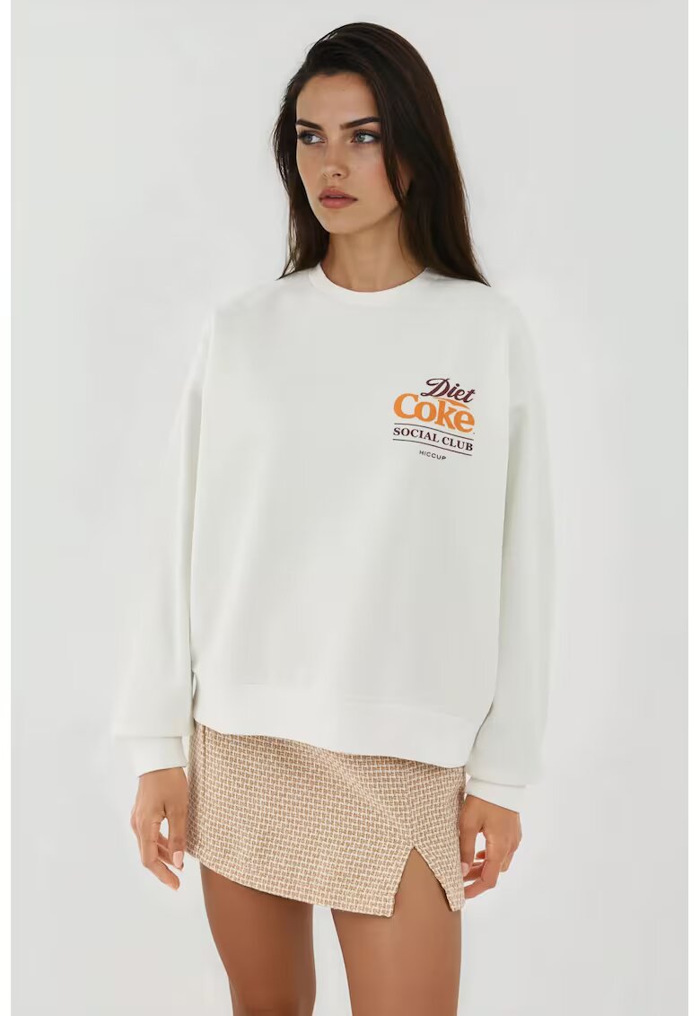 HiCCUP Hanorac dama guler rotund - imprimeu - alb-galbui - textil