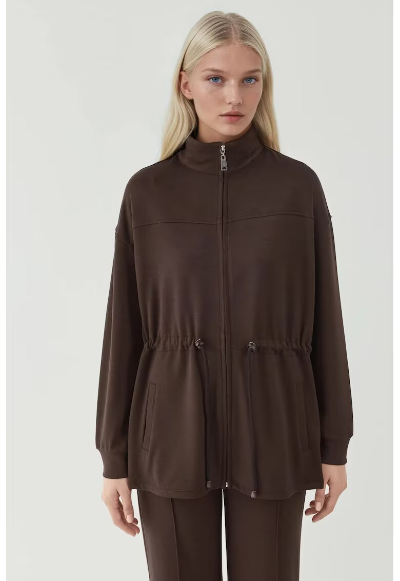 HiCCUP Hanorac dama - jacheta lunga - talie ajustabila - maro cafea - textil