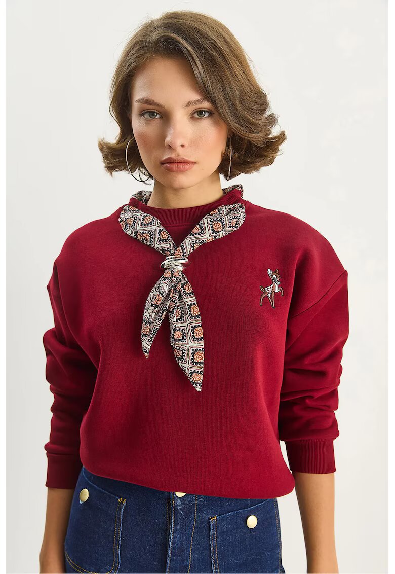 HiCCUP Hanorac dama pulover cu guler rotund - brodat - rosu - textil -