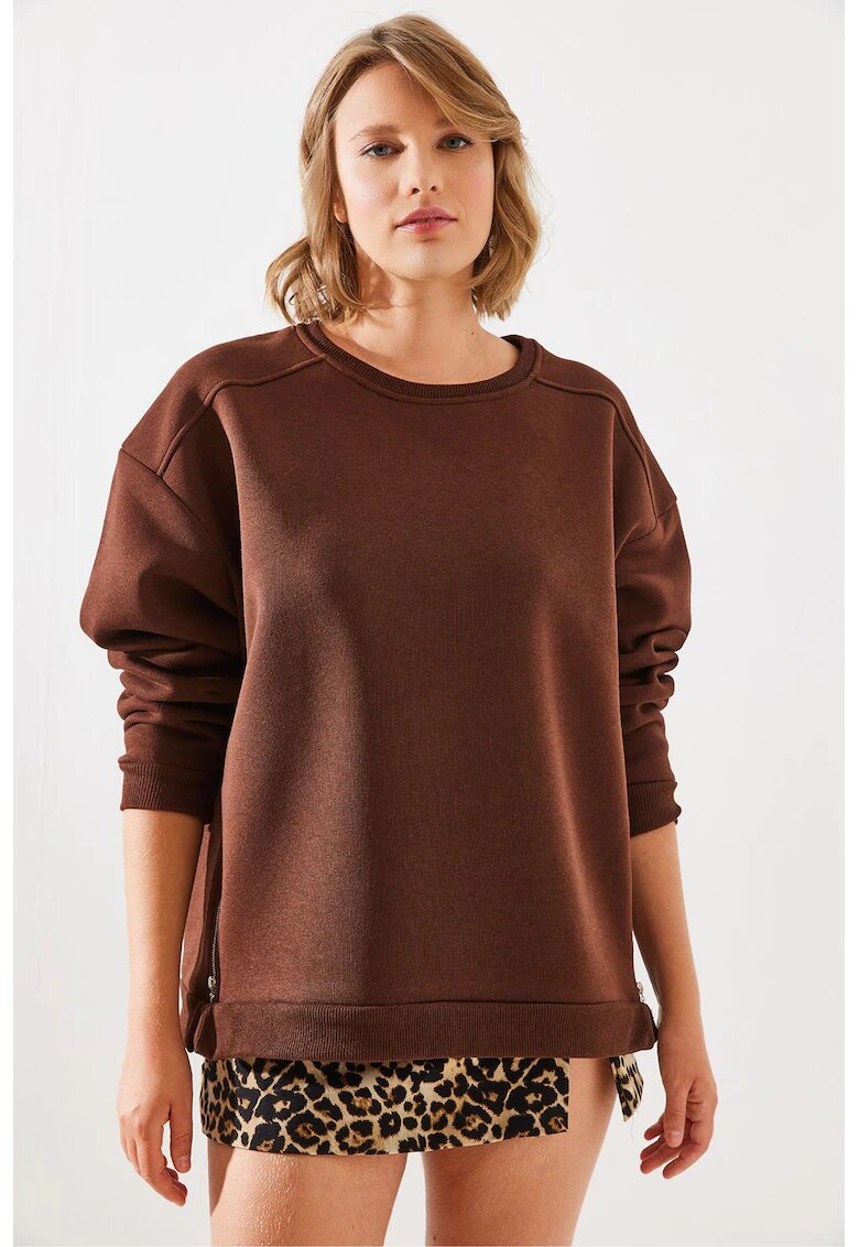 HiCCUP Hanorac dama - textil - decolteu rotund - maro scortisoara