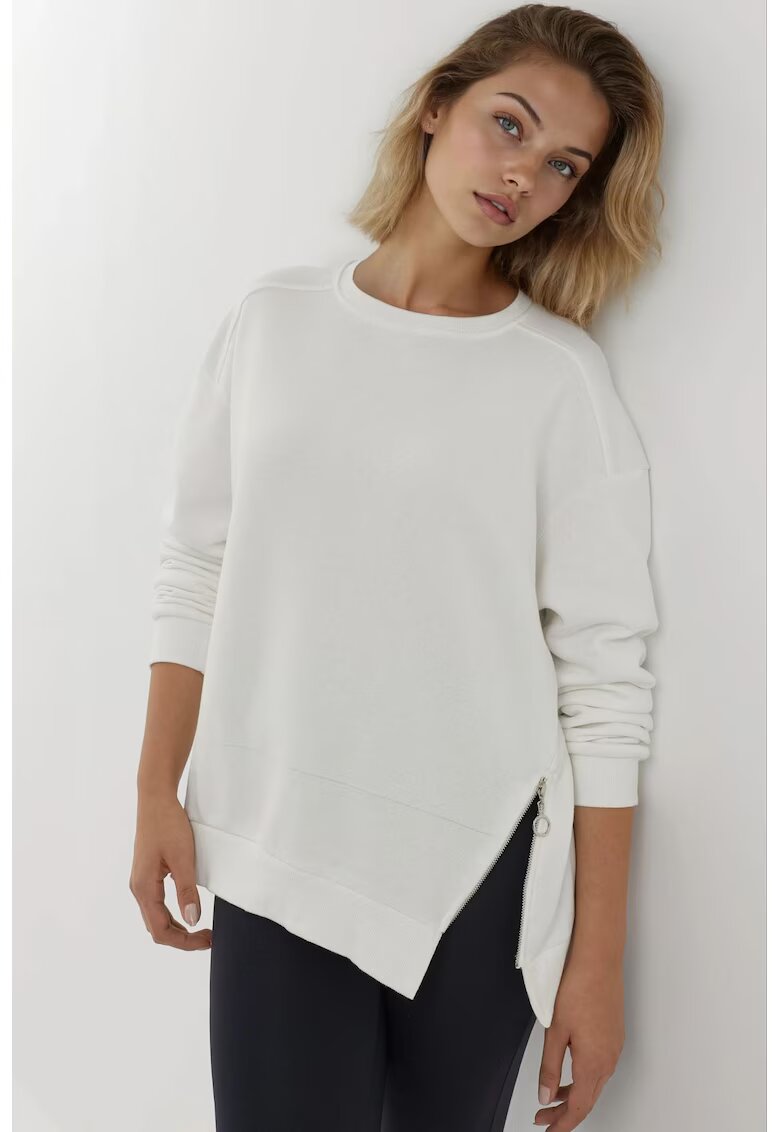 HiCCUP Hanorac dama - texturat - guler rotund - fermoar - alb - textil
