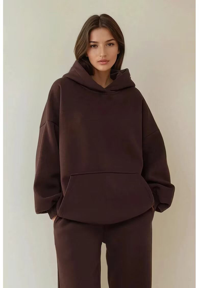 HiCCUP Hanorac dama - tricotat - guler rotund - croiala lejera - maro - textil