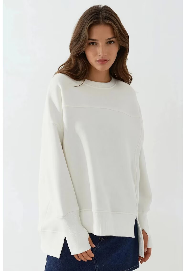 HiCCUP Hanorac fara gluga supradimensionat - guler rotund - textil - alb