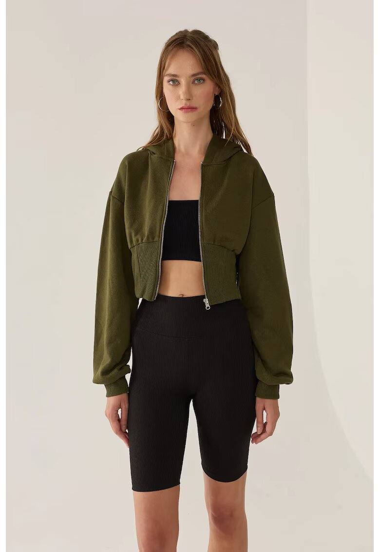 HiCCUP Hanorac slim sit crop cu fermoar