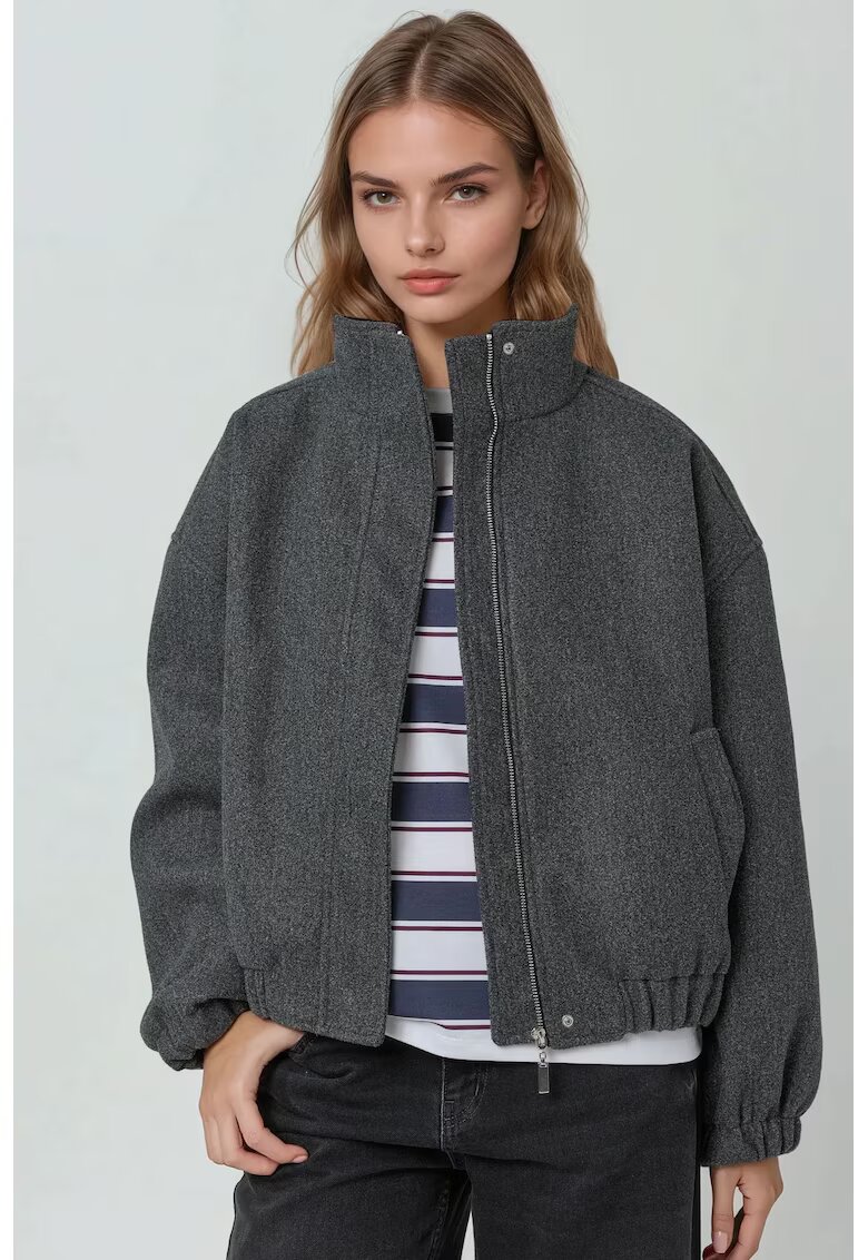 HiCCUP Jacheta bomber texturata - supradimensionata - gri inchis - material textil