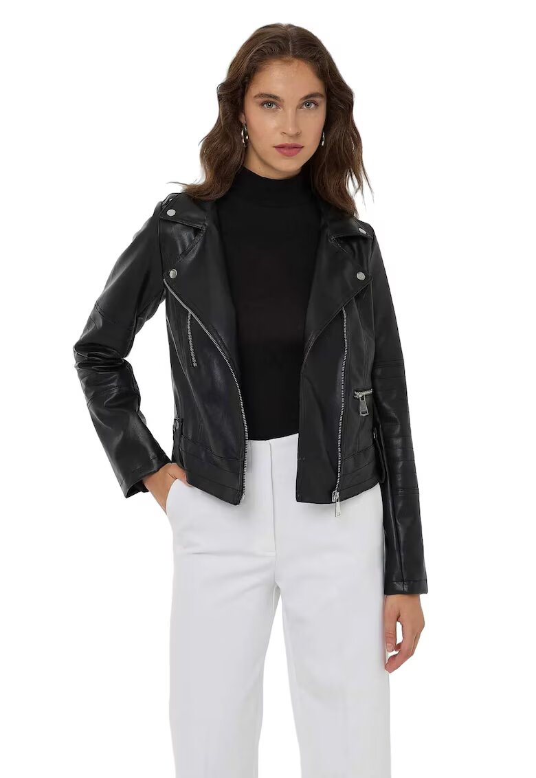 HiCCUP Jacheta de motociclist - Piele ecologica - Negru - Design elegant - Confortabil