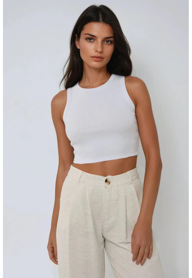 HiCCUP Maiou Crop tricotat - decolteu halter - alb - bumbac