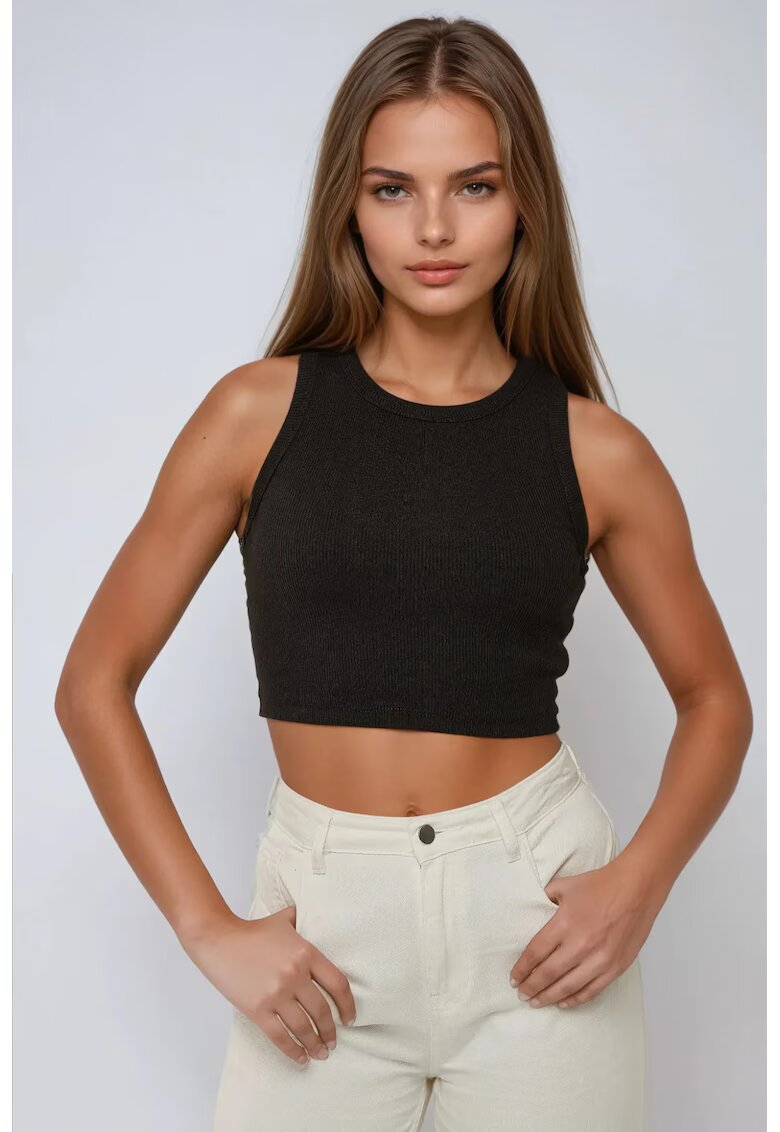 HiCCUP Maiou Crop tricotat - decolteu halter - negru - bumbac
